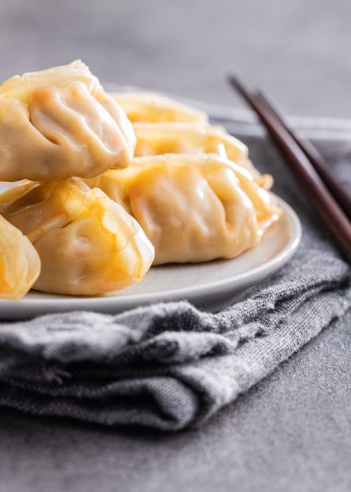 Chinese dumplings on a plate.